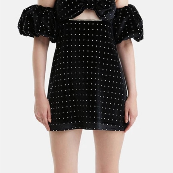 NOCTURNE NWT BEADED BLACK VEVET Mini Dress with Rhinestone Straps s: Small - Picture 4 of 5